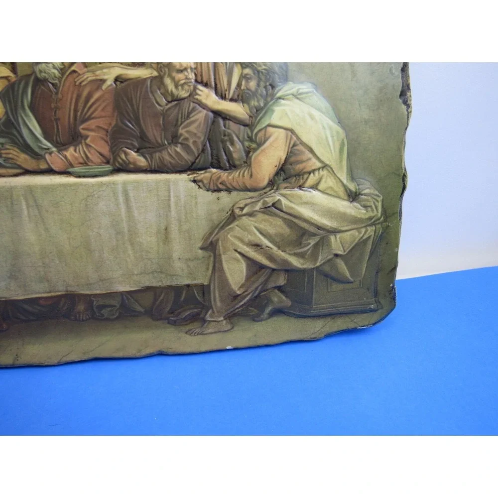 THE LAST SUPPER EXPOSED EDGED 17.5 INCH RAISED ART RESIN STONE WALL PLAQUE